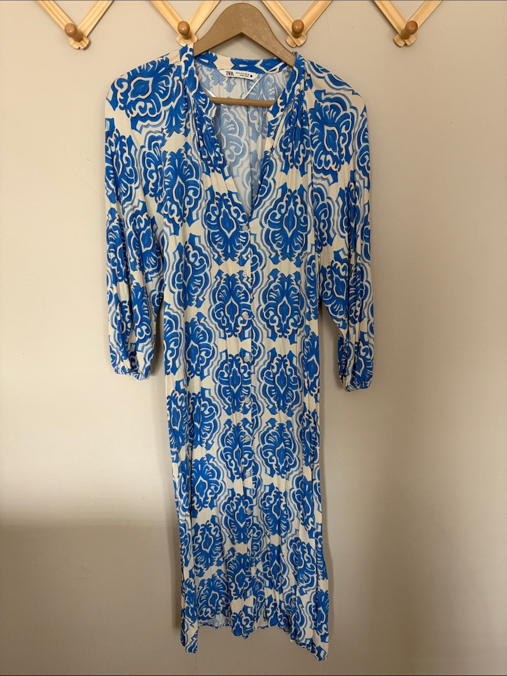 Zara Blue and White medallion Maxi Dress